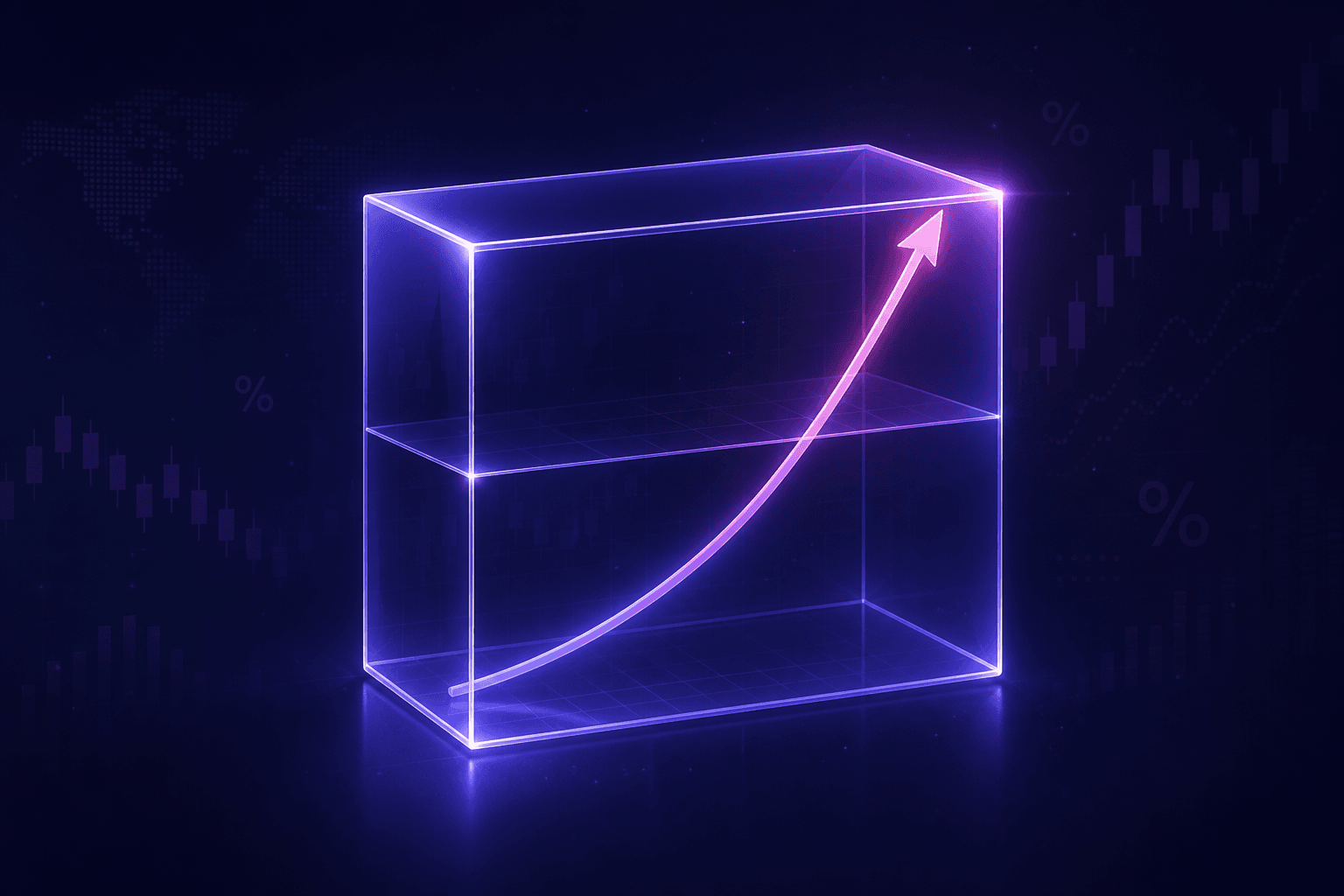 Stilisierte Box mit zwei Strike-Linien und einem aufsteigenden Zins-Pfeil, Box-Spread als synthetisches Darlehen über Optionen.
