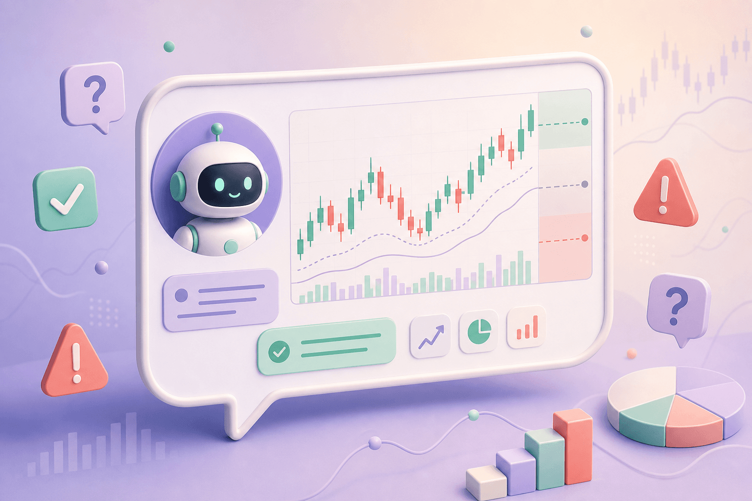 Chatbot mit Aktiendiagramm im Sprechblasen-Interface — was ChatGPT bei der Aktienanalyse leistet und wo es scheitert.