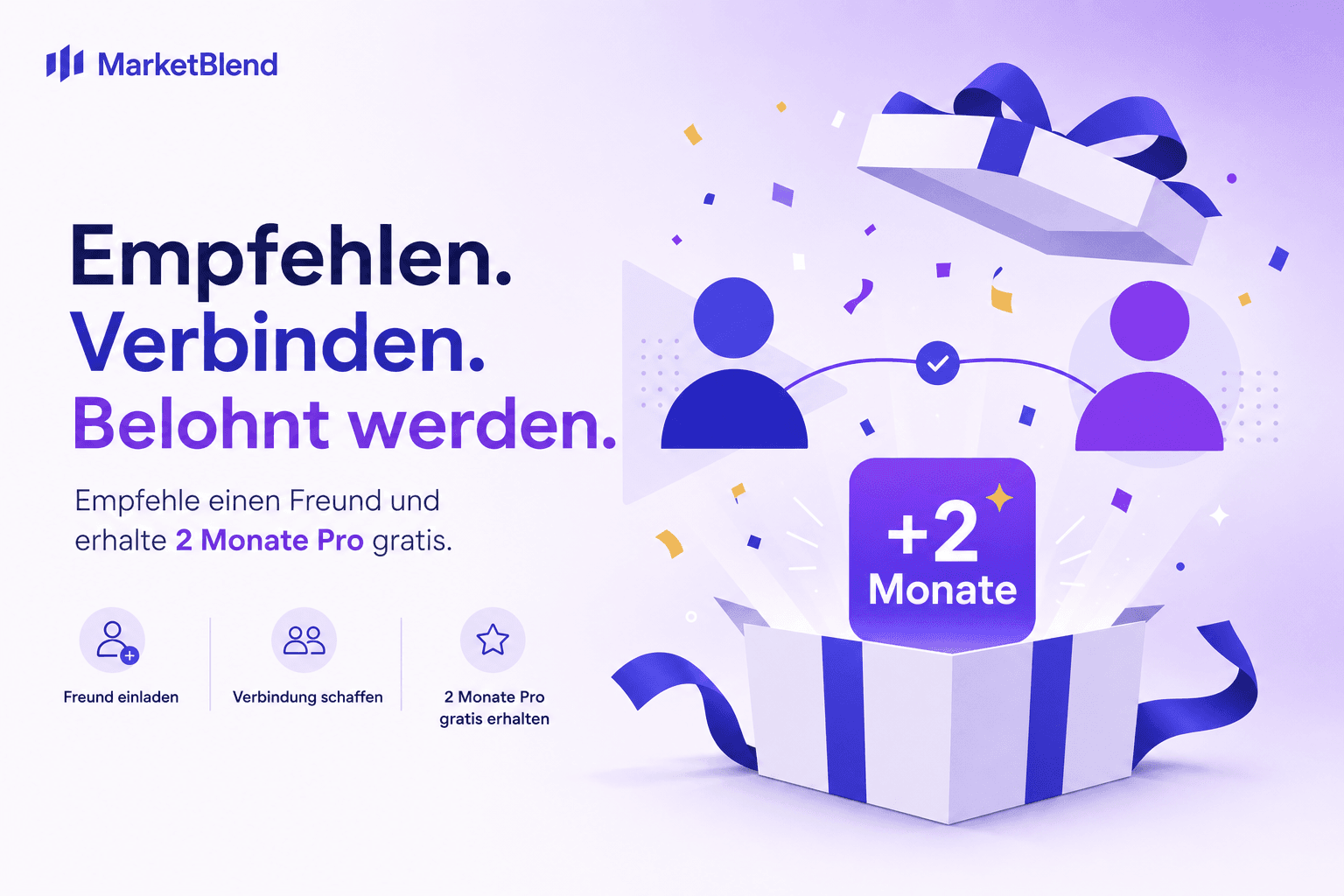 Geschenkbox mit Konfetti und einem '+2 Monate'-Tag, illustriert