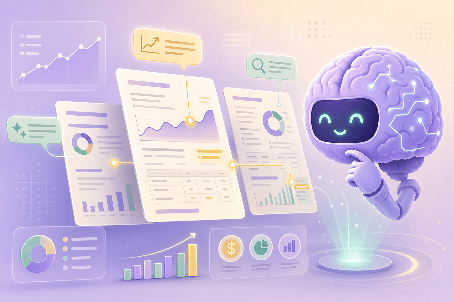 KI-Bot analysiert Quartalsbericht-Seiten mit Insight-Bubbles — KI-Tools für Earnings-Analyse 2026.